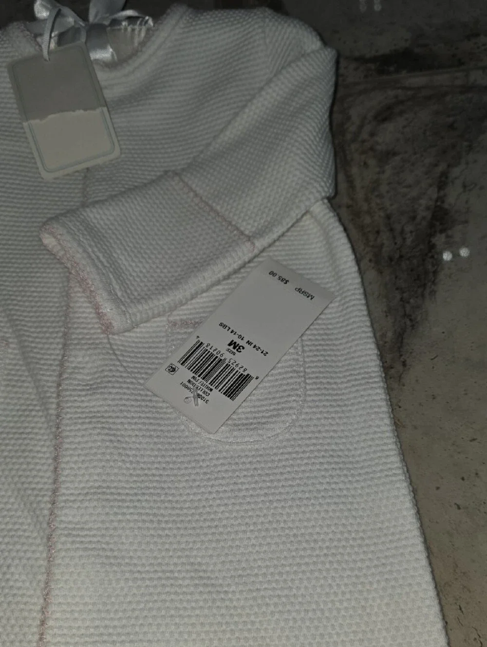 NWT 3M $85 Ralph Lauren White Baby Footed One-Piece with Pale Pink Trim